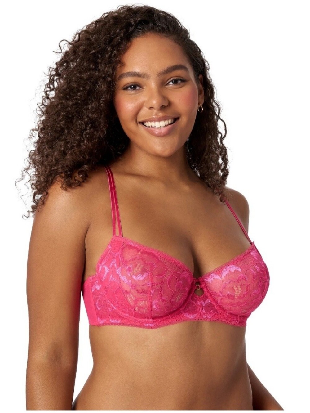 Adored by Adore Me Floral Lace Evalynn Unlined Underwire Bra Hot Pink Womens 40D